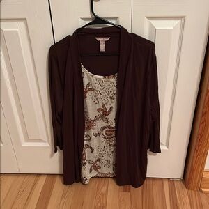 White Stag Brown Cardigan with Patterned Tank